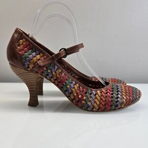 Office London Mary Jane Heels EU 40 US 9 Colorful Woven Leather Retro Rainbow